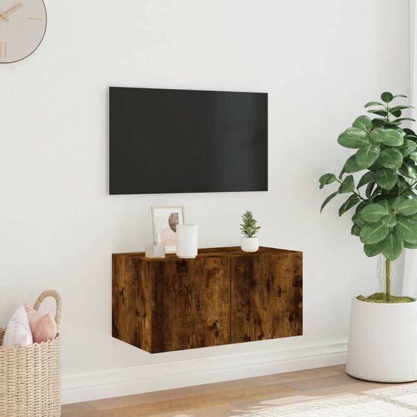 vidaXL TV Wall Cabinet with LED Lights Smoked Oak 60x35x31 cm