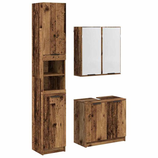 vidaXL Bathroom Cabinet Set with Shelf 3 pcs Old Wood Engineered Wood