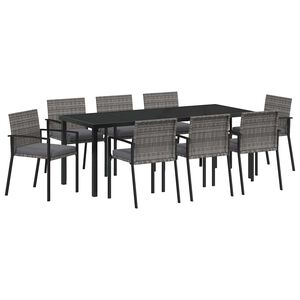 vidaXL Garden Dining Set 9 pcs Grey Powder-Coated Steel