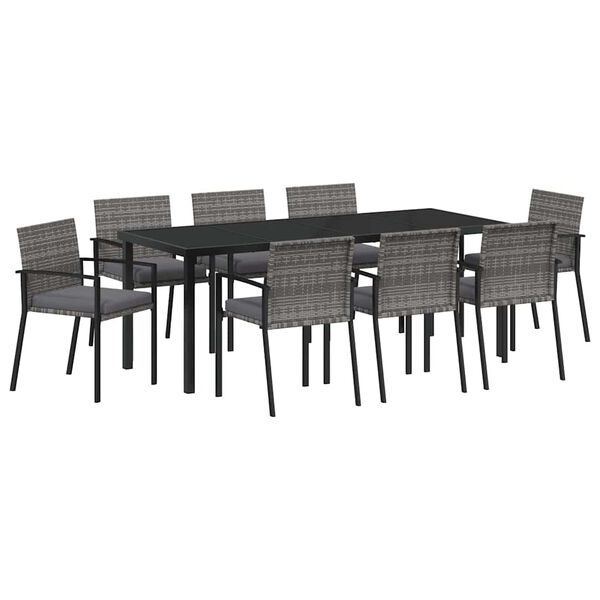vidaXL Garden Dining Set 9 pcs Grey Powder-Coated Steel