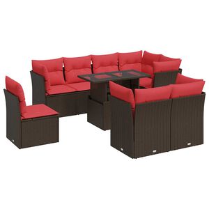 vidaXL 9 Piece Garden Sofa Set with Cushions Brown Poly Rattan Acacia