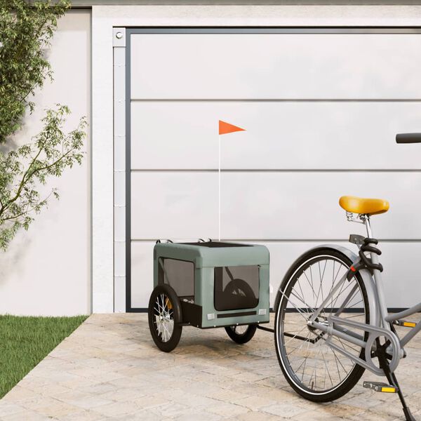 vidaXL Pet Bike Trailer Grey and Black Oxford Fabric&Iron