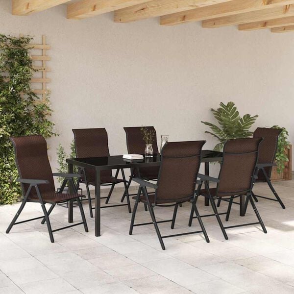vidaXL Garden Dining Set 7 pcs Brown Powder-Coated Steel