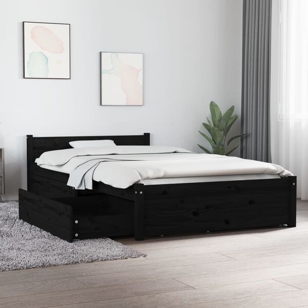 vidaXL Bed Frame without Mattress with Drawers Black 90x200 cm (815033+814988)