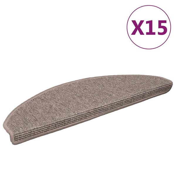 vidaXL Stair Mats 15 pcs 65x21x4 cm Dark Beige Half Round Large