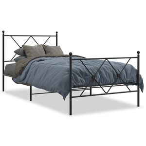 vidaXL Metal Bed Frame without Mattress with Footboard Black 90x200cm