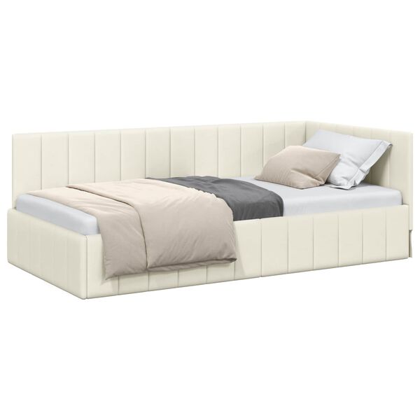 vidaXL Corner Bed Frame with Headboard Cream 100 cm x 200 cm Velvet