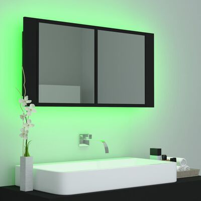 vidaXL LED Bathroom Mirror Cabinet Black 90x12x45 cm Acrylic
