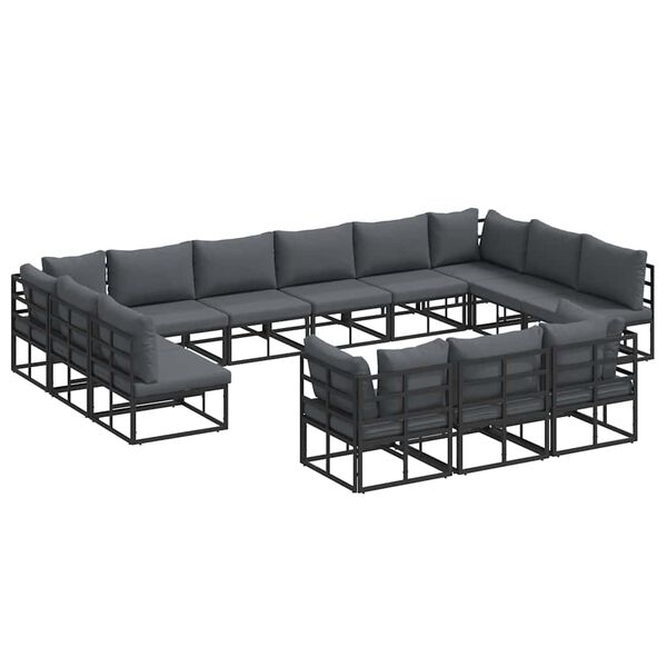 vidaXL Garden Sofa Set with Cushion 13 pcs Black Aluminium