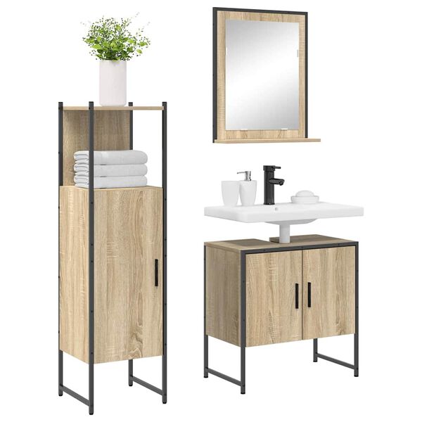 vidaXL Bathroom Furniture Set with Shelf 3 pcs Brown Engineered wood