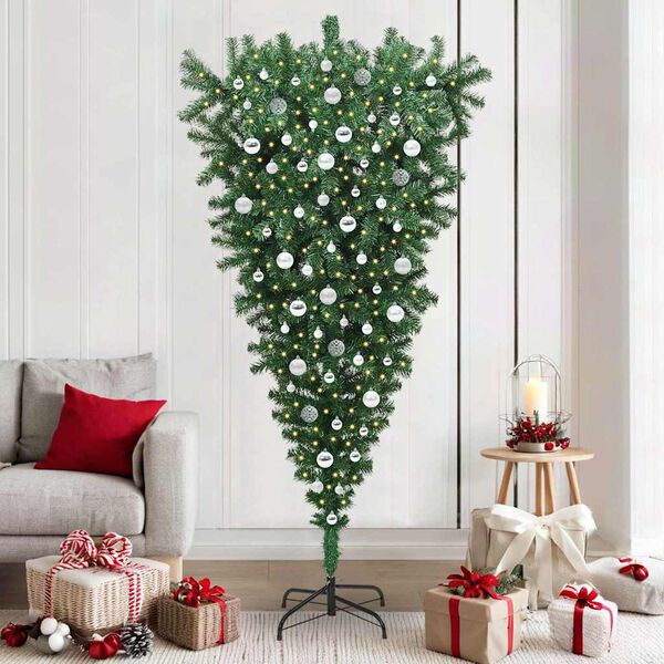vidaXL Upside-down Artificial Pre-lit Christmas Tree with Ball Set PVC