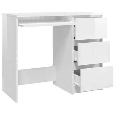 vidaXL Desk High Gloss White 90x45x76 cm Engineered Wood