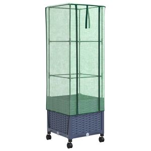 vidaXL Garden Planter with Greenhouse Cover&Wheels Blue Grey PP