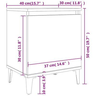vidaXL Bed Cabinet with Metal Legs Brown Oak 40x30x50 cm