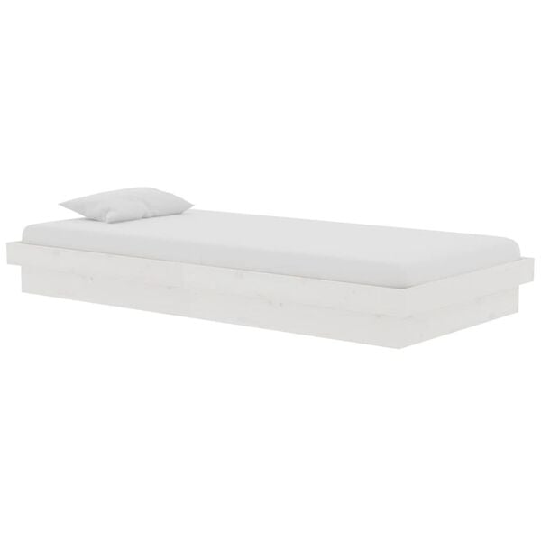 vidaXL Bed Frame without Mattress White Solid Wood Single