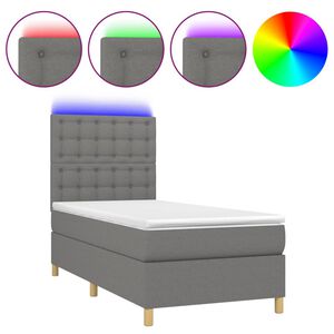 vidaXL Box Spring Bed with Mattress&LED Dark Grey 90x190 cm Fabric