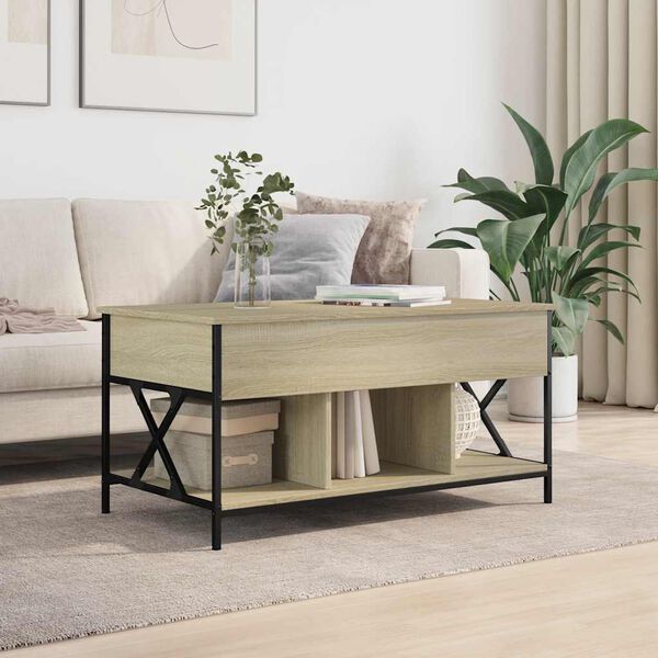 vidaXL Coffee Table Sonoma Oak 100x55x50 cm Engineered Wood and Metal