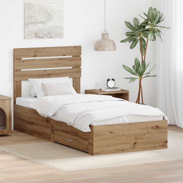 vidaXL Bed Frame with Drawer with Headboard Manual Engineered Wood