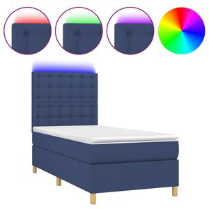 vidaXL Box Spring Bed with Mattress&LED Blue 100x200 cm Fabric