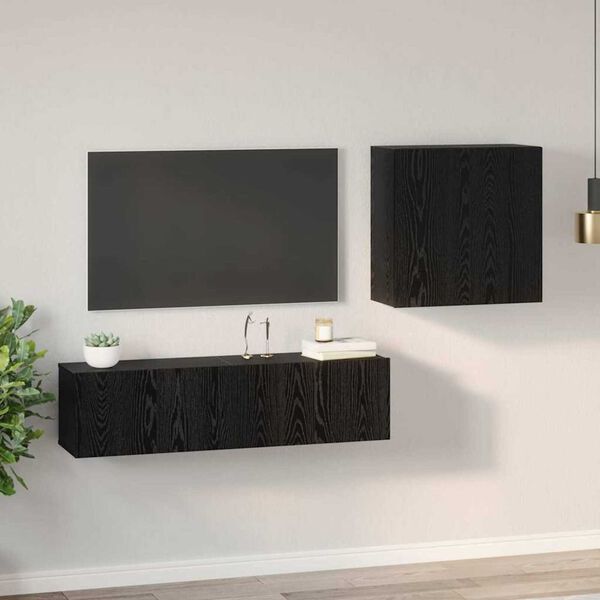 vidaXL TV Cabinet Set Wall-mounted Black Oak Engineered Wood