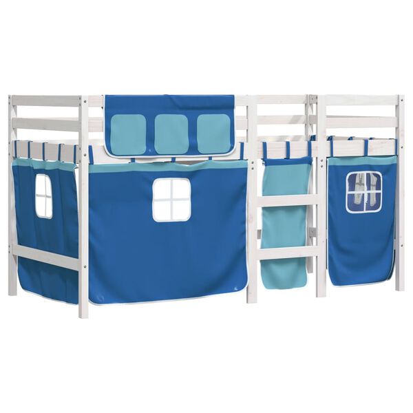 vidaXL Kids' Loft Bed with Curtains without Mattress Blue 90x200 cm
