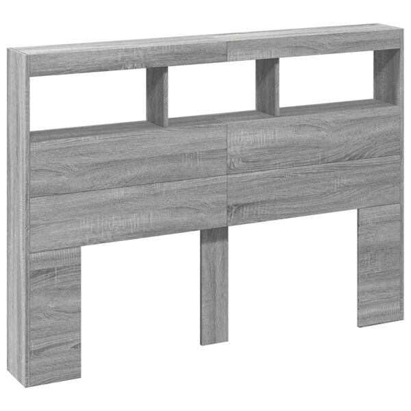 vidaXL Headboard Cabinet with LED Grey Sonoma 140x17x102 cm