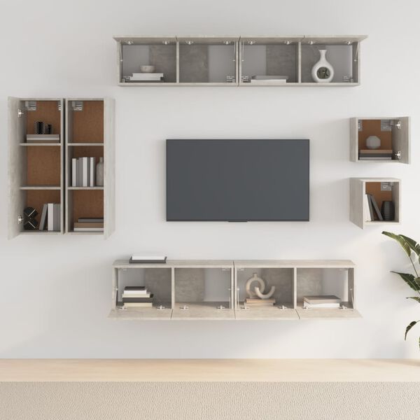 vidaXL 8 Piece TV Cabinet Set Concrete Grey Engineered Wood