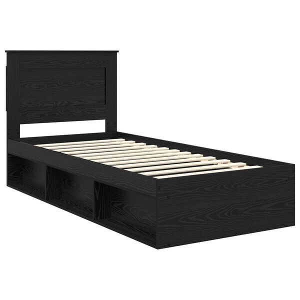 vidaXL Bed Frame with Headboard Black 75 x 190 cm Solid Pine Wood