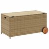 vidaXL Garden Storage Box with Wheels Mix Beige 190L Poly Rattan