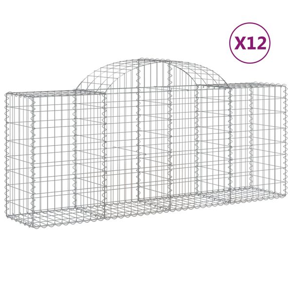 vidaXL Arched Gabion Baskets 12 pcs 200x50x80/100 cm Galvanised Iron