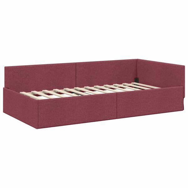 vidaXL Corner Bed Frame with Headboard Wine Red 100 cm x 200 cm Velvet