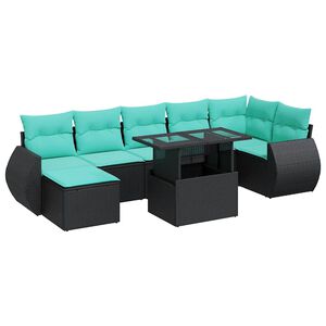 vidaXL 8 Piece Garden Sofa Set with Cushions Black Poly Rattan Acacia