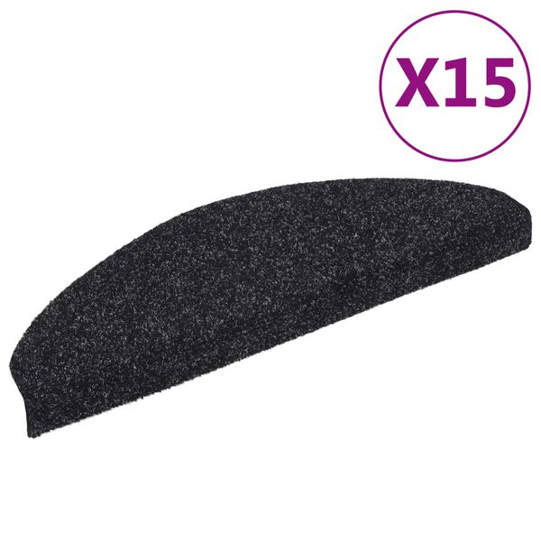 vidaXL Stair Mats Self-adhesive 15 pcs 65x21x4 cm Black Half Round Large