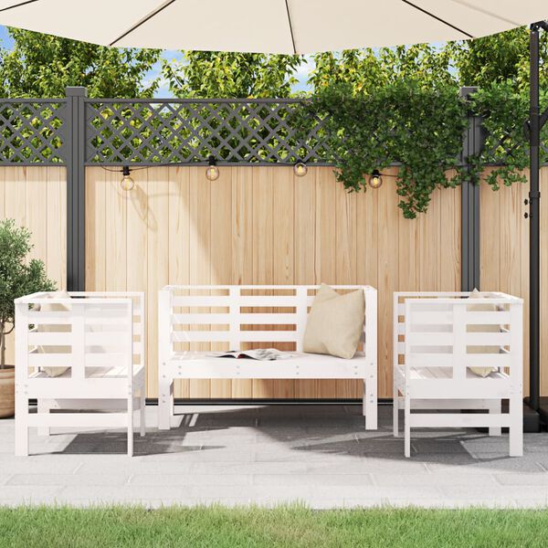 vidaXL 3 Piece Garden Lounge Set White Solid Wood Pine