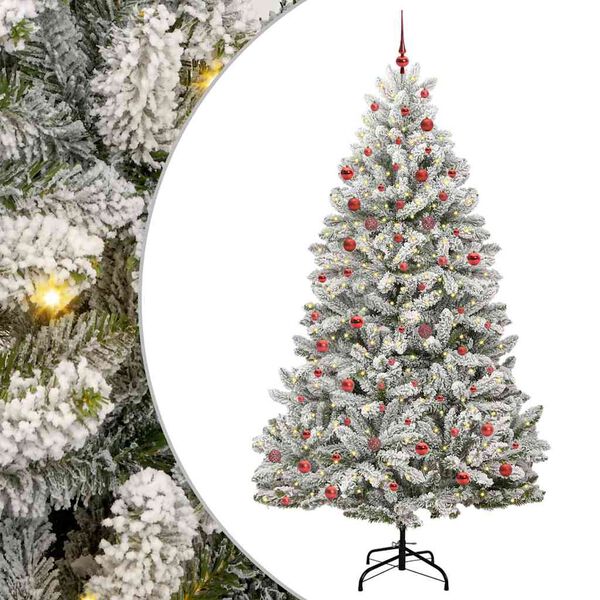 vidaXL Artificial Christmas Tree Green and White 210 cm PVC and Metal
