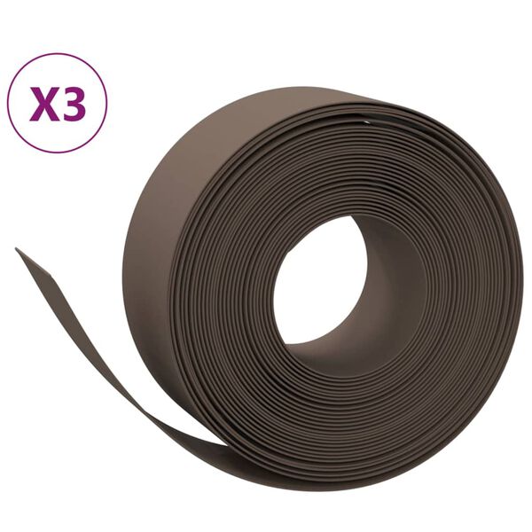 vidaXL Garden Edgings 3 pcs Brown 10 m 20 cm Polyethylene