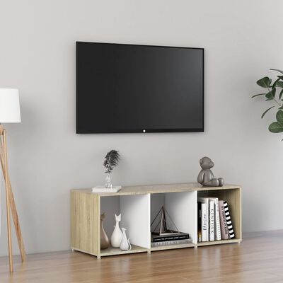 vidaXL TV Cabinet White and Sonoma Oak 107x35x37 cm Chipboard