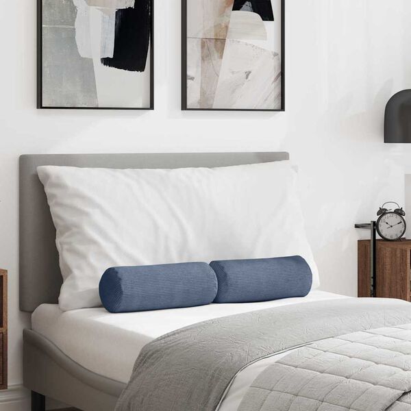 vidaXL Bolster Pillows 2 pcs Blue Ø 15 x 40 cm Corduroy Fabric