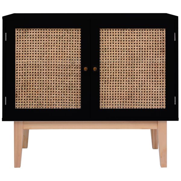 vidaXL Sideboard Black 88.5x40x80 cm MDF and Rattan