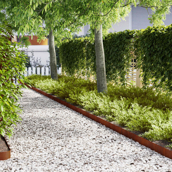 vidaXL Lawn Edging 50 pcs Brown 100 x 0.05 x 15 cm Weathering Steel