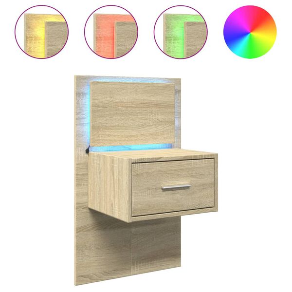 vidaXL Wall-mounted Bedside Cabinet with LED Lights Sonoma Oak