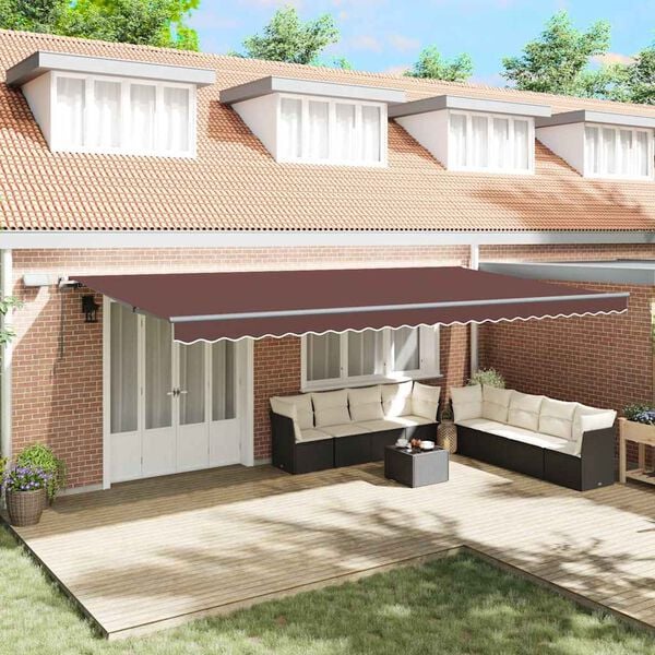vidaXL Manual Retractable Awning with LEDs Brown 600x300 cm