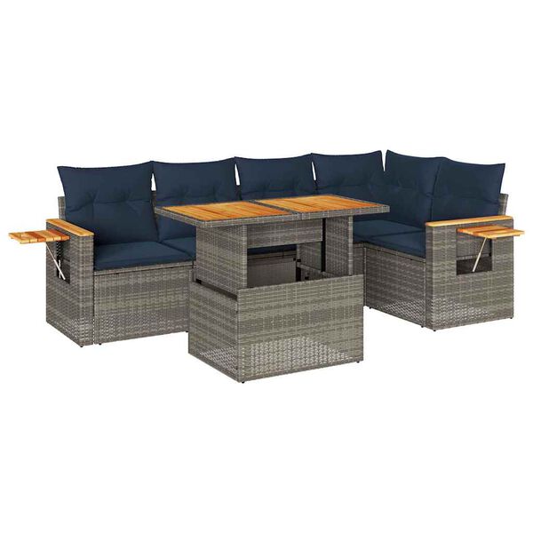 vidaXL 6 Piece Garden Sofa Set with Cushions Grey Poly Rattan Acacia