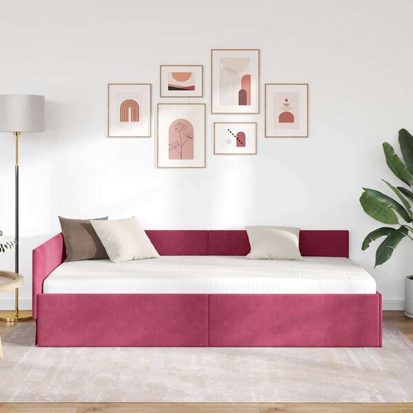 vidaXL Corner Bed Frame with Headboard Wine Red 90 cm x 200 cm Velvet