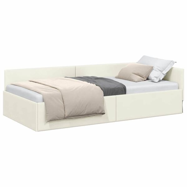 vidaXL Corner Bed Frame with Headboard Cream 90 cm x 190 cm Velvet