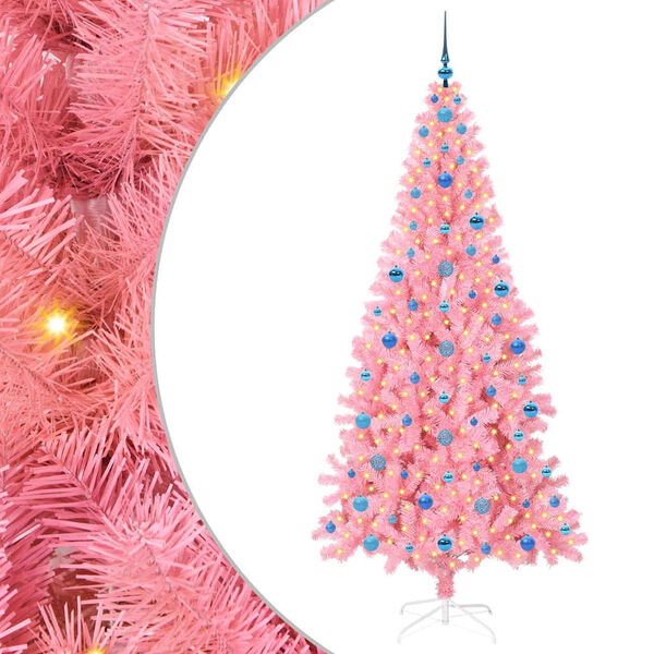 vidaXL Christmas Tree with 300 LEDs with Stand Pink 210 cm PVC