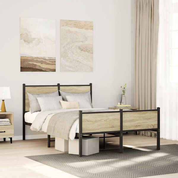 vidaXL Metal Bed Frame without Mattress Sonoma Oak 120x200 cm