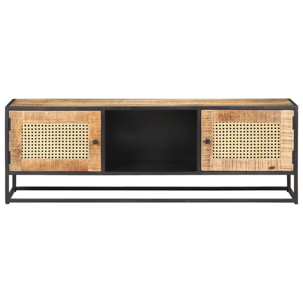 vidaXL TV Cabinet 120x30x40 cm Rough Mango Wood and Natural Cane