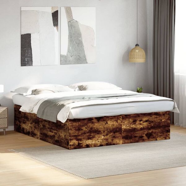 vidaXL Bed Frame without Mattress Smoked Oak 200x200 cm