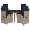 vidaXL 5 Piece Garden Dining Set with Cushions Grey Poly Rattan